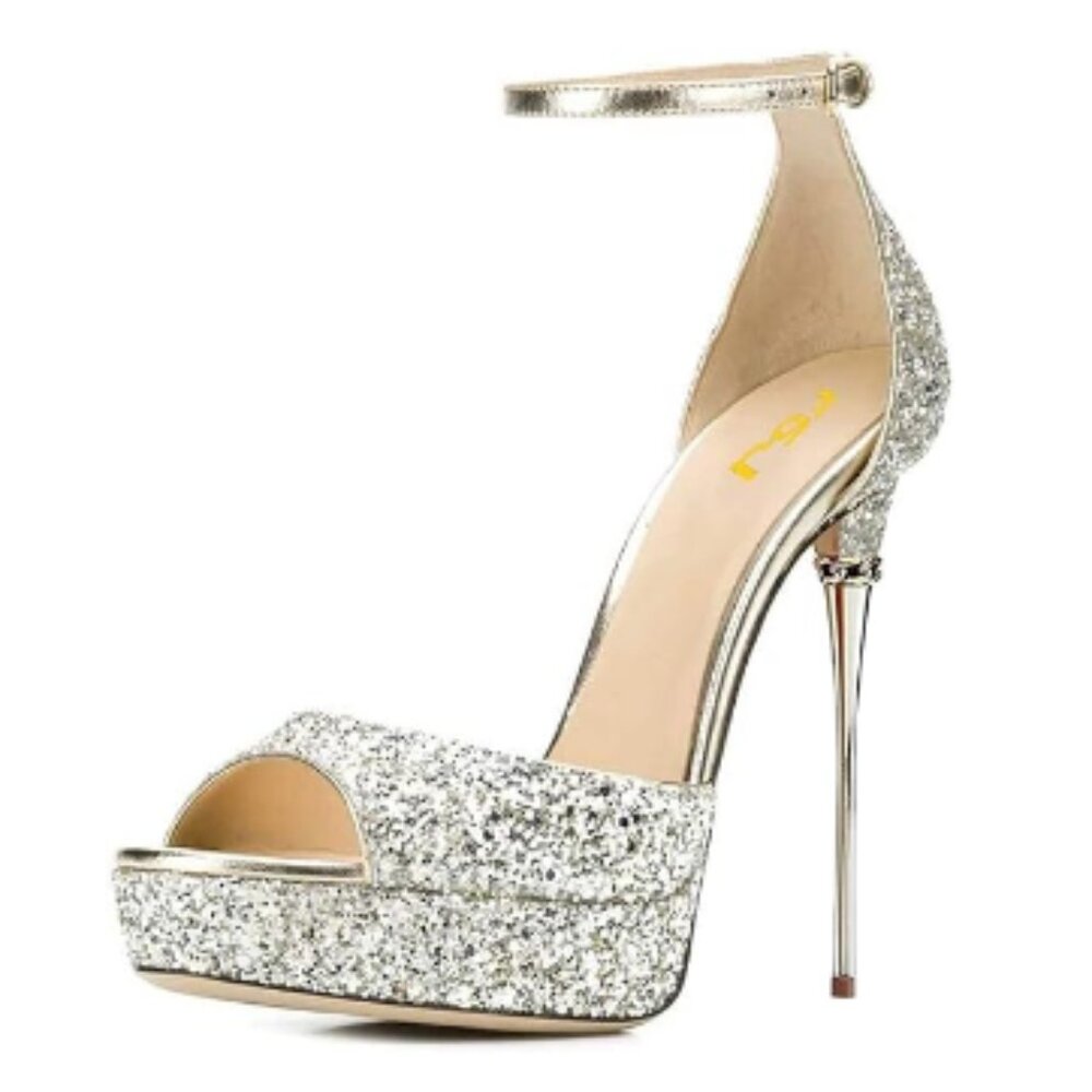 FSJ Women Platform High Stiletto Heels Sandals Peep Toe with Ankle Straps Buckle